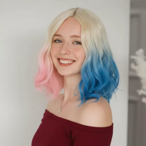 Half-Pink and Half-Bleu Wig